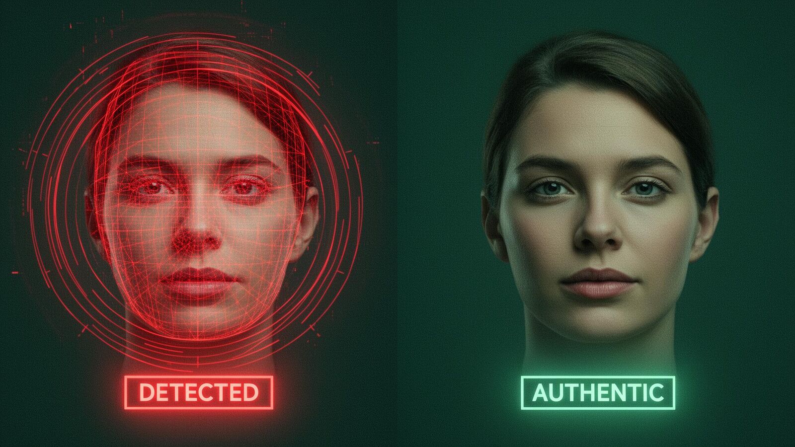 Side-by-side: AI image flagged red by detector versus humanized version classified as authentic