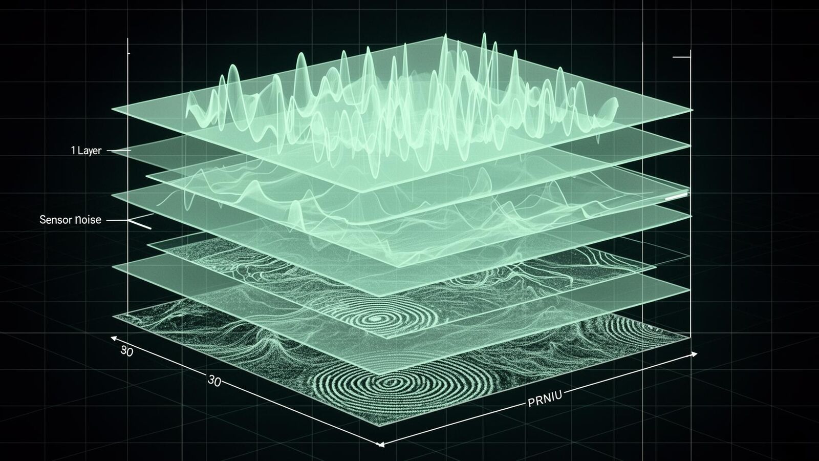 Stacked translucent layers visualizing the 10-layer image processing pipeline
